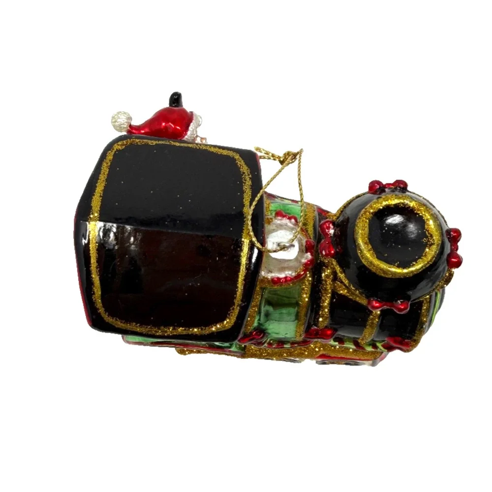 Hand Blown Glass Santa Train Christmas Ornament Holiday Decor 3.75x4